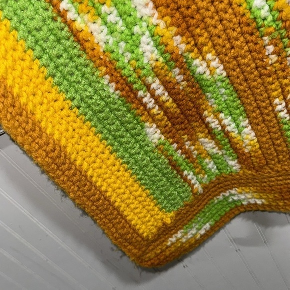 Crochet baby blanket lap throw vintage green yellow orange brown handmade - Picture 3 of 3